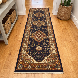 Dark Navy Floral 3X8 Heriz Serapi Oriental Runner Rug