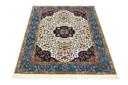 Cream & Blue Floral 4X6 Kirman Oriental Rug