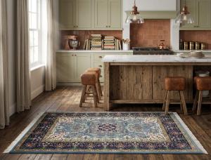 Blue & Navy Floral 4X6 Kirman Oriental Rug
