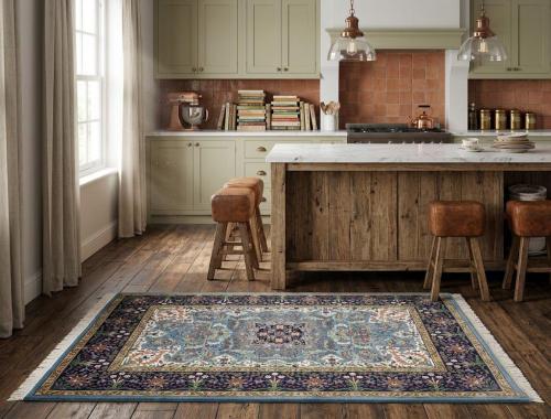 Blue & Navy Floral 4X6 Kirman Oriental Rug