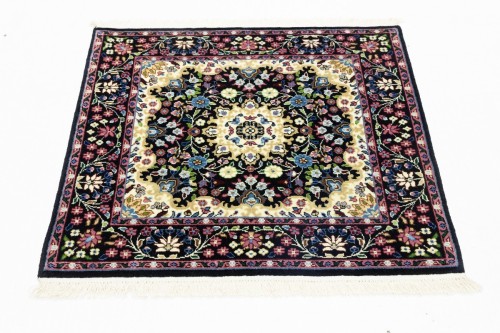 Black Floral 3X3 Kirman Oriental Square Rug