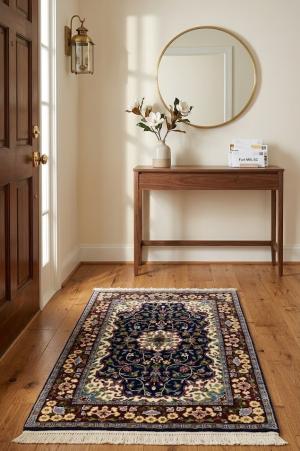 Navy & Maroon Floral 3X4 Kirman Oriental Rug