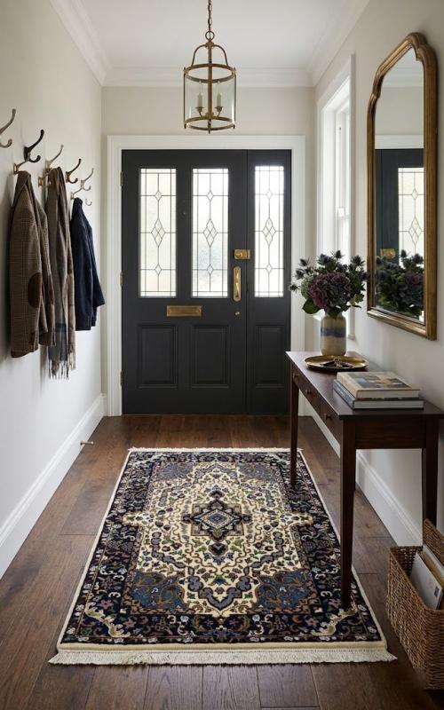 Cream & Navy Floral 3X4 Kirman Oriental Rug