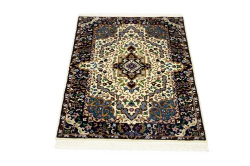 Cream & Navy Floral 3X4 Kirman Oriental Rug
