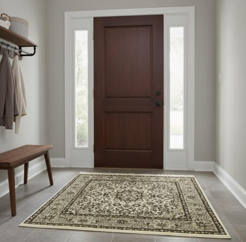 3'4 X 3'4 Floral Hand Knotted Kirman Wool Square Rug