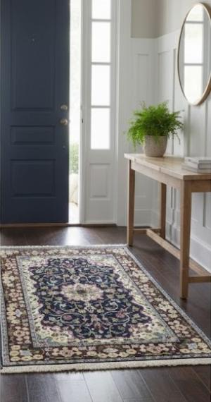 Navy & Maroon Floral 3X4 Kirman Oriental Rug