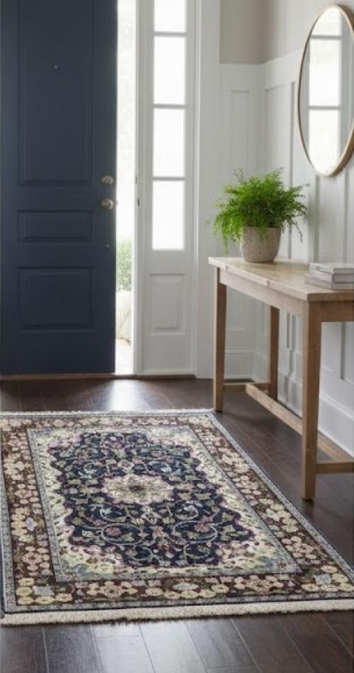 Navy & Maroon Floral 3X4 Kirman Oriental Rug