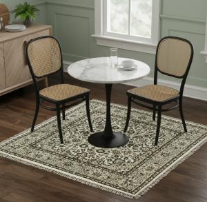 3'3 X 3'4 Hand Knotted Cream & Brown Kirman Wool Square Rug