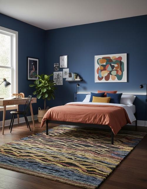 Multicolored Abstract Waves 6'x8' Modern Rug