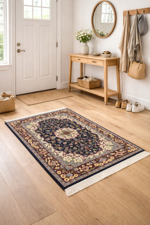 Navy & Maroon Floral 3X4 Kirman Oriental Rug