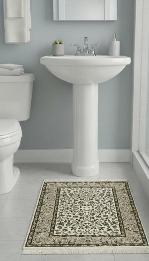 2'0 X 2'11 Cream & Brown Hand Knotted Floral Kirman Wool Rug