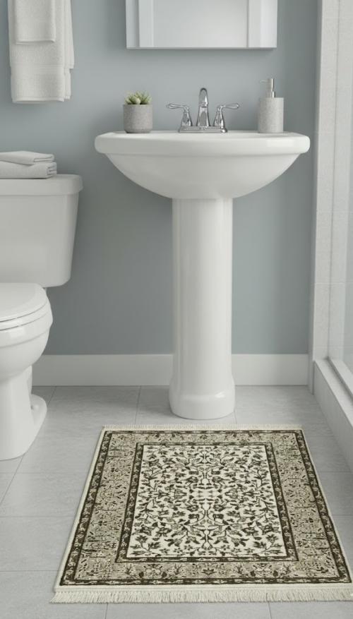 2'0 X 2'11 Cream & Brown Hand Knotted Floral Kirman Wool Rug