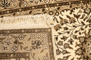 Cream Brown Floral 3X10 Kirman Oriental Runner Rug