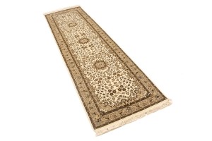 Cream Brown Floral 3X10 Kirman Oriental Runner Rug