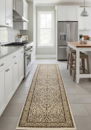 2'8 X 9'7 Kirman Cream Hand Knotted Floral Wool Runner Rug