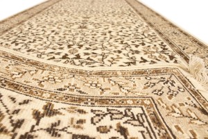 Cream Brown Floral 3X10 Kirman Oriental Runner Rug
