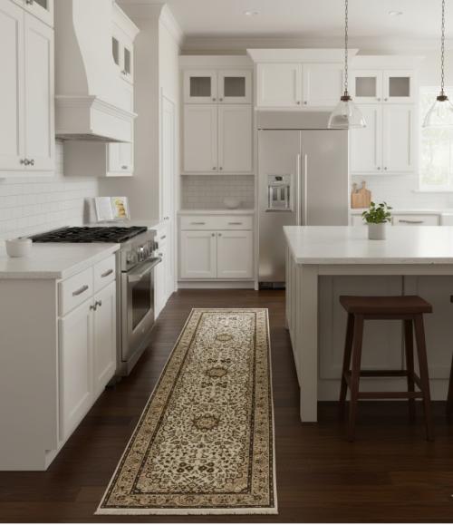 2'8 X 9'10 Hand Knotted Kirman Cream & Brown Wool Runner Rug