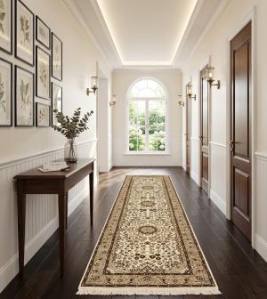 Cream Brown Floral 2'7X9'3 Kirman Oriental Runner Rug