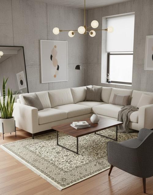 5'9 X 7'10 Hand Knotted Kirman Cream & Brown Wool Rug