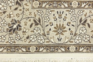 Cream Brown Floral 6X6 Kirman Oriental Square Rug