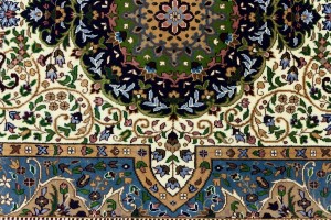 Cream & Navy Floral 6X8 Kirman Oriental Rug