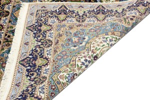 Cream & Navy Floral 6X8 Kirman Oriental Rug
