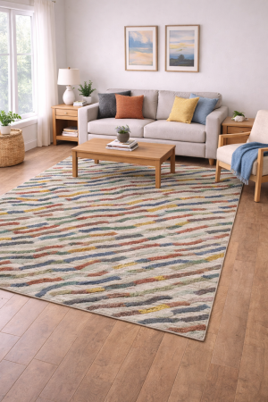 Multicolored Abstract 5' x 8' Modern Wool Rug