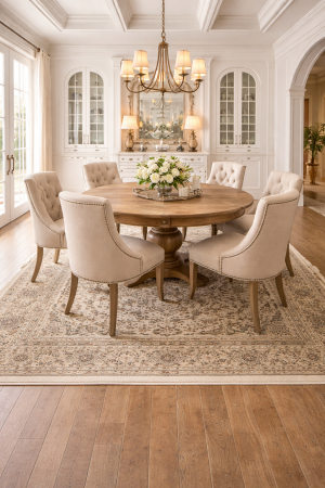 6'2 X 6'2 Kirman Hand Knotted Cream & Brown Wool Square Rug