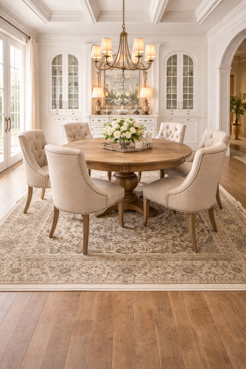 6'2 X 6'2 Kirman Hand Knotted Cream & Brown Wool Square Rug