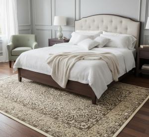 5'9 X 7'9 Cream & Brown Hand Knotted Kirman Oriental Wool Rug