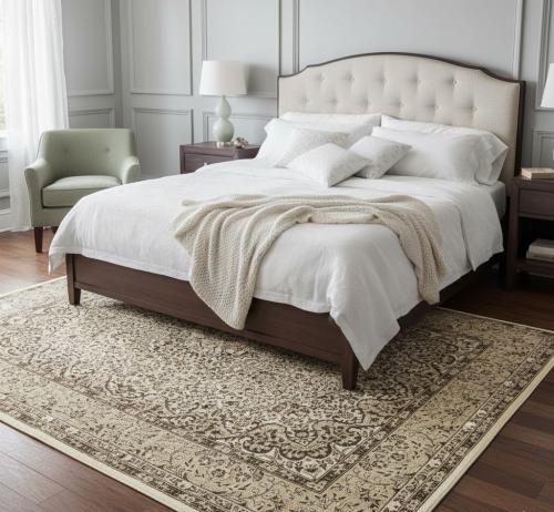 5'9 X 7'9 Cream & Brown Hand Knotted Kirman Oriental Wool Rug