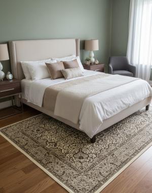 5'6 X 7'8 Kirman Hand Knotted Cream Floral Wool Rug