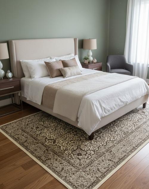 5'6 X 7'8 Kirman Hand Knotted Cream Floral Wool Rug