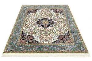 Cream & Blue Floral 5X7 Kirman Oriental Rug