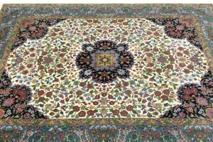 Cream & Blue Floral 5X7 Kirman Oriental Rug