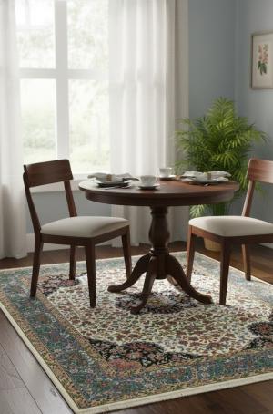 4'11 X 6'8 Cream & Blue Hand Knotted Floral Kirman Wool Rug