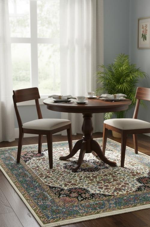 4'11 X 6'8 Cream & Blue Hand Knotted Floral Kirman Wool Rug