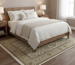 5'6 X 7'9 Cream Floral Hand Knotted Kirman Oriental Wool Rug