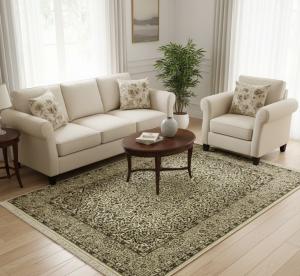 5'9 X 7'10 Hand Knotted Beige & Brown Kirman Floral Wool Rug