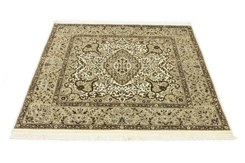 Cream Brown Floral 5X5 Kirman Oriental Square Rug
