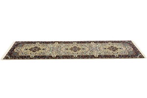Cream & Navy Floral 3X10 Kirman Oriental Runner Rug
