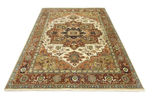 Cream Geometric 9X12 Heriz Serapi Oriental Rug