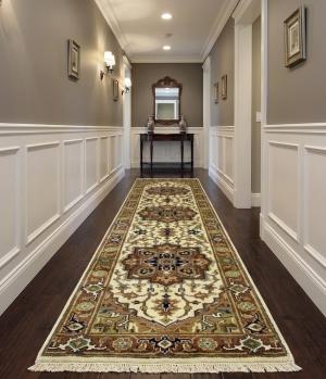 2'6 X 10'3 Cream Hand Knotted Heriz Serapi Wool Runner Rug
