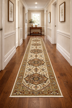 2'6 X 11'9 Cream & Rust Serapi Hand Knotted Wool Runner Rug