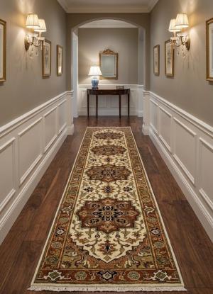 2'6 X 12'3 Heriz Serapi Cream Hand Knotted Wool Runner Rug
