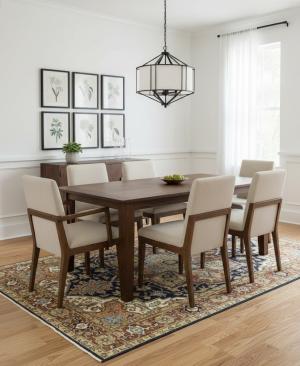 6'0 X 9'1 Navy & Rust Hand Knotted Heriz Serapi Wool Rug