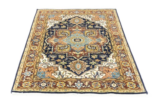Dark Navy Geometric 4X6 Heriz Serapi Oriental Rug