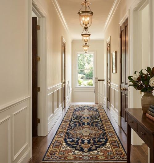 Dark Navy Geometric 3X8 Heriz Serapi Oriental Runner Rug