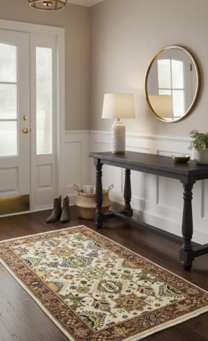 3'0 x 5'1 Cream Hand Knotted Indo-Karajeh Oriental Wool Rug