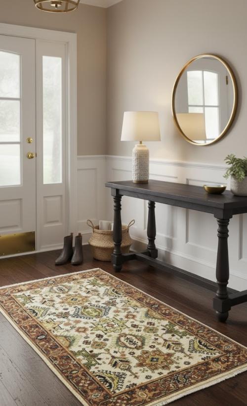 3'0 x 5'1 Cream Hand Knotted Indo-Karajeh Oriental Wool Rug